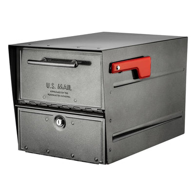 Oasis Eclipse Pewter Locking Parcel Mailbox with Red Flag - Super Arbor