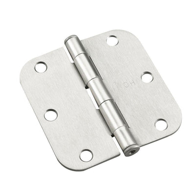 (2-Pack) 3-1/2 in. x 3-1/2 in. Brushed Nickel Full Mortise Butt Hinge with 5/8 in. Radius