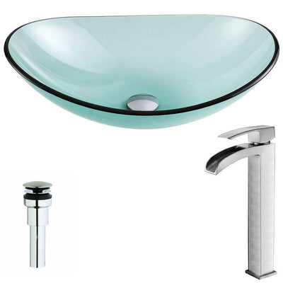 Major Series Deco-Glass Vessel Sink in Lustrous Green with Key Faucet in Brushed Nickel - Super Arbor