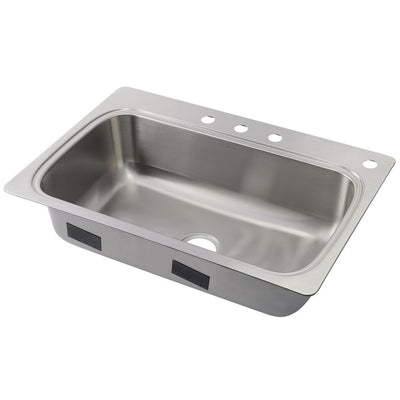 Verse Drop-in Stainless Steel 33 in. 4-Hole Single Bowl Kitchen Sink - Super Arbor