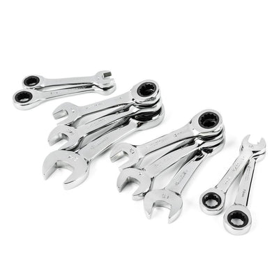 Stubby Ratcheting SAE/MM Combination Wrench Set (10-Piece) - Super Arbor