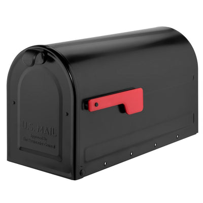 MB2 Post Mount Mailbox Black with Red Flag - Super Arbor