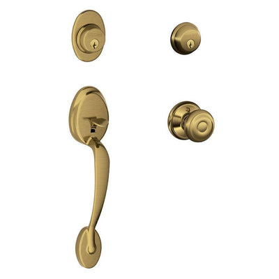 Plymouth Antique Brass Double Cylinder Deadbolt with Georgian Knob Door Handleset - Super Arbor