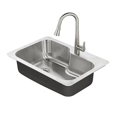 American Standard Raleigh 33-in x 22-in Stainless Steel Single Bowl Drop-In or Undermount 1-Hole Residential Kitchen Sink All-in-One Kit
