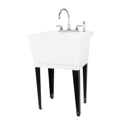 Complete 22.875 in. x 23.5 in. White 19 Gal. Utility Sink Set with Metal Hybrid Chrome Faucet and Side Sprayer - Super Arbor