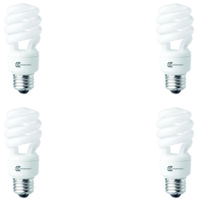 60-Watt Equivalent Spiral Non-Dimmable CFL Light Bulb Soft White (4-Pack) - Super Arbor