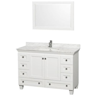 Wyndham Collection Acclaim 48-in White Single Sink Bathroom Vanity with White Carrera Natural Marble Top (Mirror Included)