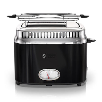 Retro Style 2-Slice Black Stainless Steel Toaster with Built-In Timer - Super Arbor