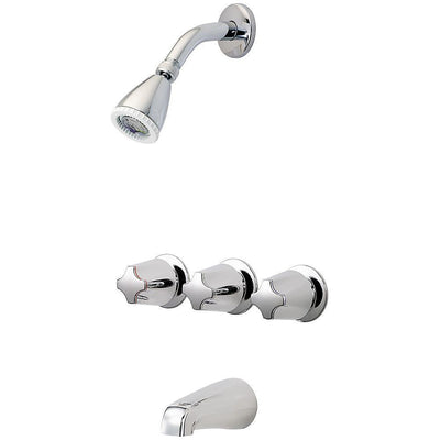 3-Handle 1-Spray Tub and Shower Faucet with Metal Knob Handles in Polished Chrome (Valve Included) - Super Arbor
