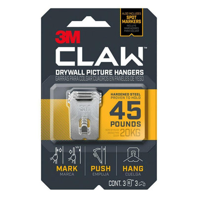 CLAW 45 lbs. Drywall Picture Hanger with Temporary Spot Marker (Pack of 3-Hangers and 3-Markers) - Super Arbor