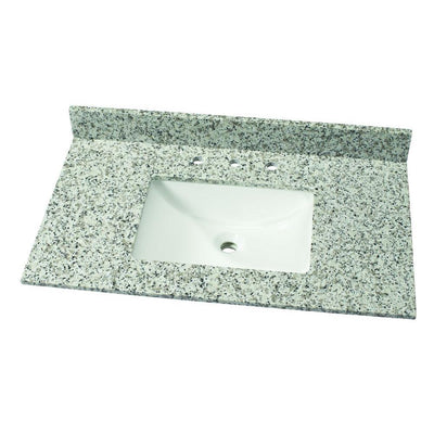 37 in. W Granite Single Vanity Top in Blanco Perla with White Sink - Super Arbor