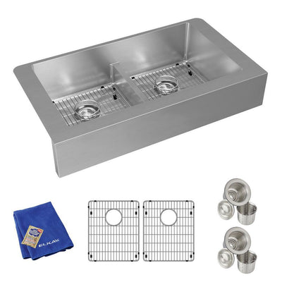 Crosstown Farmhouse/Apron-Front Stainless Steel 36 in. Double Bowl Kitchen Sink with Bottom Grids and Drains - Super Arbor