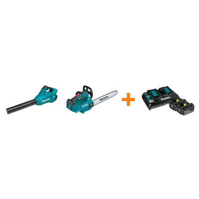 Makita 18V X2 LXT Blower and 18V X2 LXT 16 in. Top Handle Chain Saw with bonus 18V LXT Starter Pack - Super Arbor