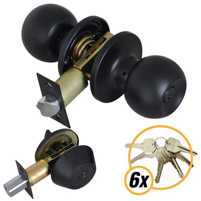 Black Entry Door Knob Combo Lock Set with Deadbolt and 6 Keys - Super Arbor