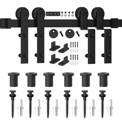 9 ft./108 in. Single Track Bypass Sliding Barn Door Hardware Kit for Double Doors Low Ceiling - Super Arbor