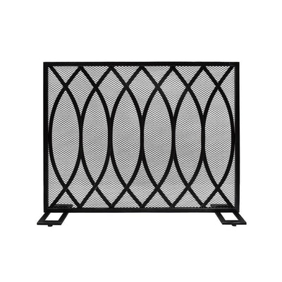 Buncombe Modern Black and Brushed Silver Single Panel Iron Fire Screen - Super Arbor