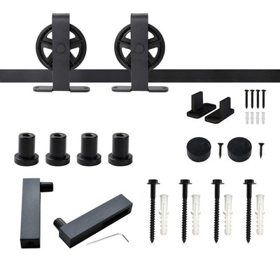 5 ft./60 in. Top Mount Big Wheel Black Barn Style Sliding Door Track and Hardware Set for Single Door - Super Arbor