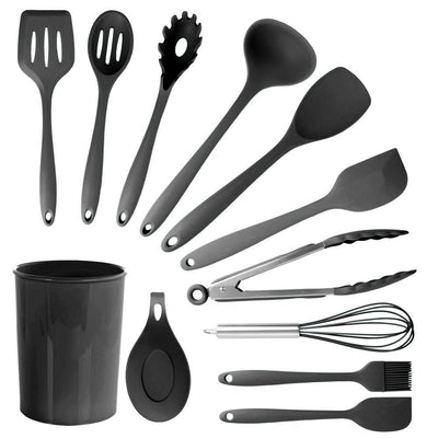 Black Silicone Cooking Utensils (Set of 12) - Super Arbor