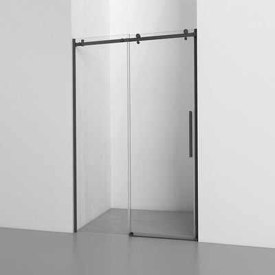 60 in. W x 76 in. H Sliding Frameless Shower Door/Enclosure in Matte Black with Clear Glass - Super Arbor