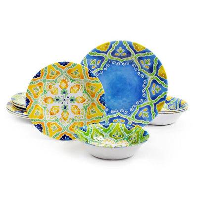 Seaberry 12-Piece Patterned Multi Melamine Outdoor Dinnerware Set (Service for 4) - Super Arbor