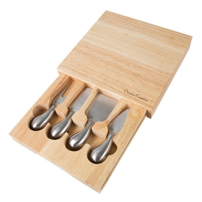 5-Piece Wooden Cheese Board with Stainless Steel Tools - Super Arbor