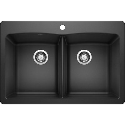 DIAMOND Dual-Mount Granite Composite 33 in. 1-Hole 50/50 Double Bowl Kitchen Sink in Anthracite - Super Arbor