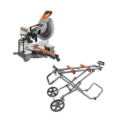 15 Amp Corded 12 in. Dual Bevel Sliding Miter Saw with Universal Mobile Miter Saw Stand with Mounting Braces - Super Arbor