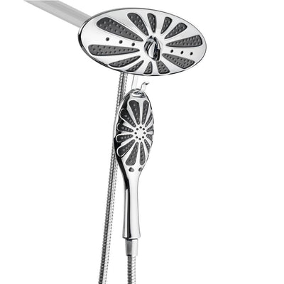 4-Spray 11 in. Oval Dual Showerhead and Handheld Showerhead in Polished Silver and Black - Super Arbor
