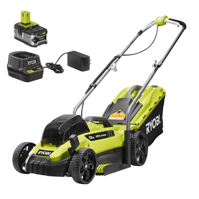 RYOBI 13 in. ONE+ 18-Volt Lithium-Ion Cordless Battery Walk Behind Push Lawn Mower - 4.0 Ah Battery/Charger Included - Super Arbor