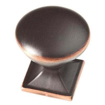 Southampton 1-1/4 in. (32mm) Bronze with Copper Highlights Square Base Round Cabinet Knob - Super Arbor