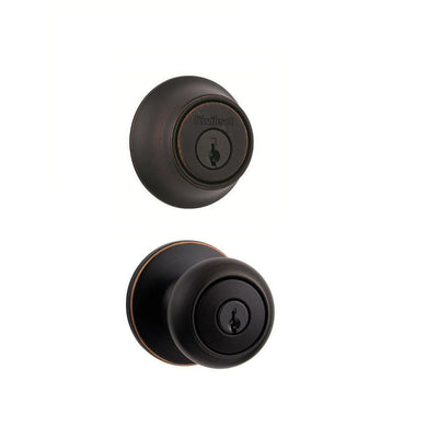 Cove Venetian Bronze Exterior Entry Door Knob and Single Cylinder Deadbolt Combo Pack - Super Arbor