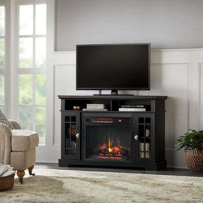 Canteridge 47 in. Freestanding Media Mantel Electric TV Stand Fireplace in Black with Oak Top - Super Arbor