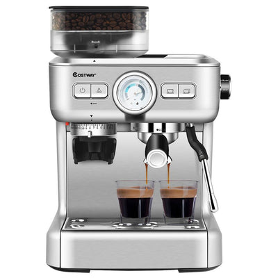 2-Cup Stainless Steel Powerful Pressure Pump Espresso Machine with Grinder & Steam Wand - Super Arbor