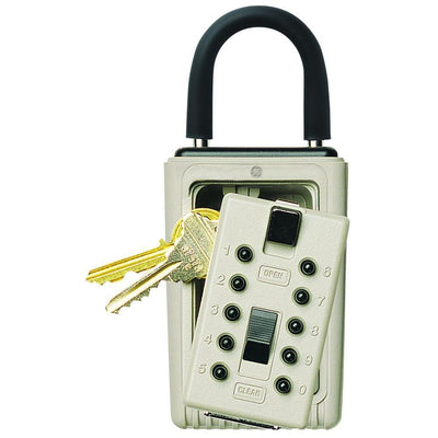 Portable 3-Key Lock Box with Pushbutton Combination Lock, Clay - Super Arbor