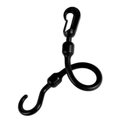 12 in. Polyurethane Fixed End Bungee Cord with Molded Nylon Hook and Clip in Black - Super Arbor