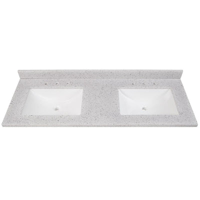 61 in. W x 22 in. D Solid Surface Double Sink Vanity Top in Silver Ash with White Sinks - Super Arbor