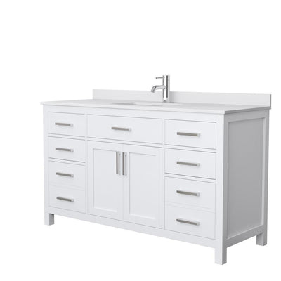 Beckett 60 in. W x 22 in. D Single Bath Vanity in White with Cultured Marble Vanity Top in White with White Basin - Super Arbor