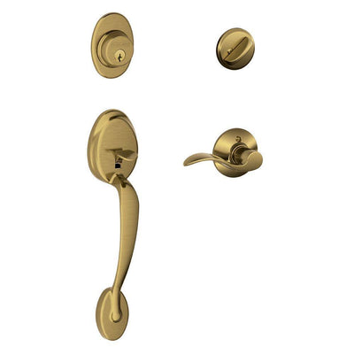 Plymouth Antique Brass Single Cylinder Deadbolt with Right Handed Accent Lever Door Handleset - Super Arbor