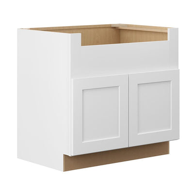 Shaker Ready To Assemble 36 in. W x 34.5 in. H x 24 in. D x Plywood Sink Base Kitchen Cabinet in Denver White