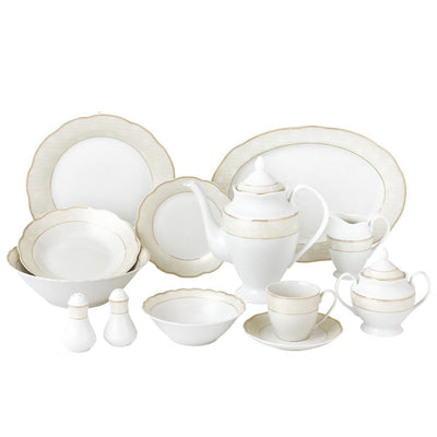 57-Piece Specialty Gold Accent Porcelain Dinnerware Set (Service for 8) - Super Arbor