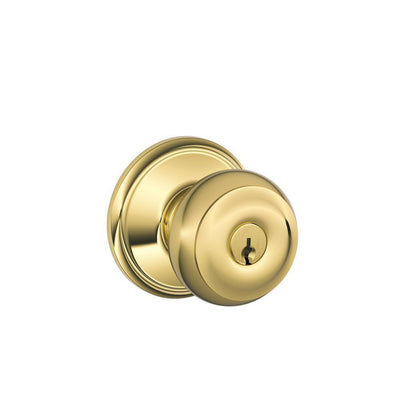 Georgian Bright Brass Keyed Entry Door Knob - Super Arbor