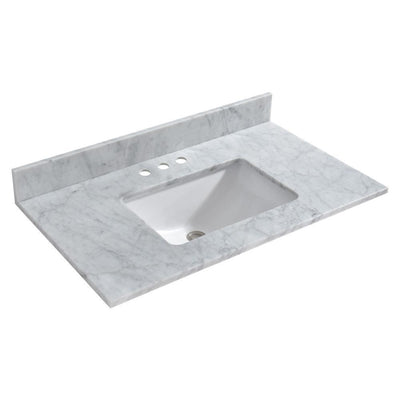 Maldon 43 in. W x 22 in. D Single Basin Carrara Marble Vanity Top in Carrara White with White Vitreous China Basin - Super Arbor