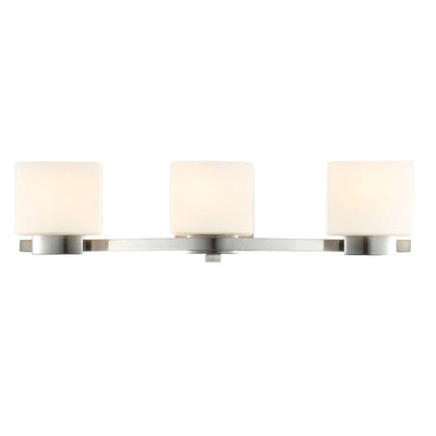 Aldridge 3-Light Brushed Nickel Vanity Light with Etched White Glass Shades