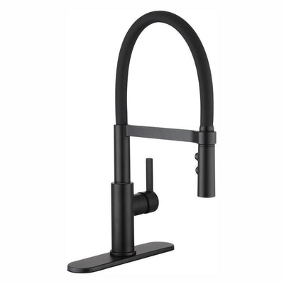 Statham Single-Handle Rubber Hose Spring Neck Kitchen Faucet with TurboSpray and FastMount in Matte Black - Super Arbor