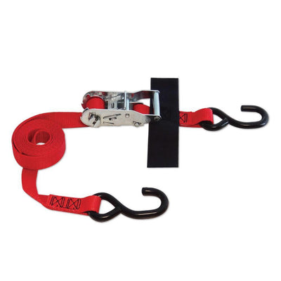 2 Pack - 8 ft. x 1 in. S-Hook Ratchet Strap with Hook and Loop Storage Fastener in Red - Super Arbor
