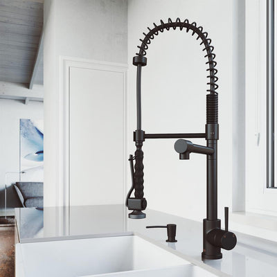 Zurich Single-Handle Pull-Down Sprayer Kitchen Faucet with Soap Dispenser in Matte Black - Super Arbor