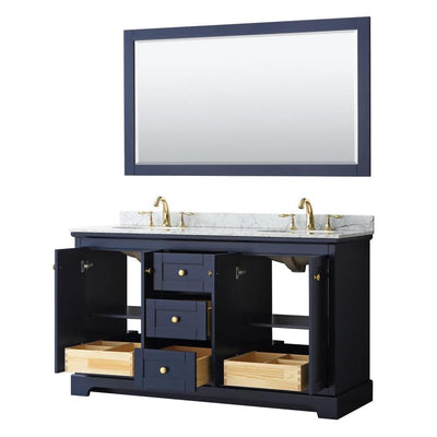 Wyndham Collection Avery 60-in Dark Blue Double Sink Bathroom Vanity with White Carrara Marble Natural Marble Top (Mirror Included) Media 1 of 4