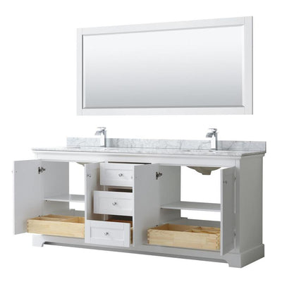 Wyndham Collection Avery 80-in White Double Sink Bathroom Vanity with White Carrara Marble Natural Marble Top (Mirror Included)