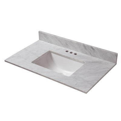 31 in. W x 19 in. D Marble Vanity Top in Carrara with White Trough Basin - Super Arbor