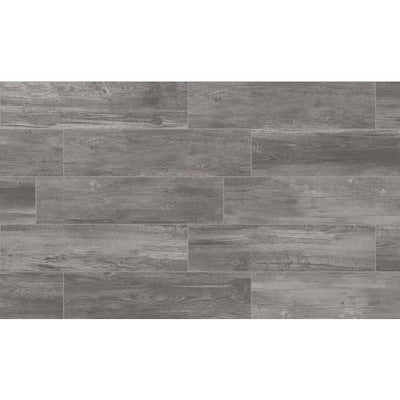 Style Selections Woods Graphite 6-in x 24-in Glazed Porcelain Wood Look Tile